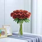Helera 12Pcs Rust Orange Rose Artificial Flowers Faux Roses Silk Roses Orange Silk Flowers With Long Stems For Wedding Baby Show