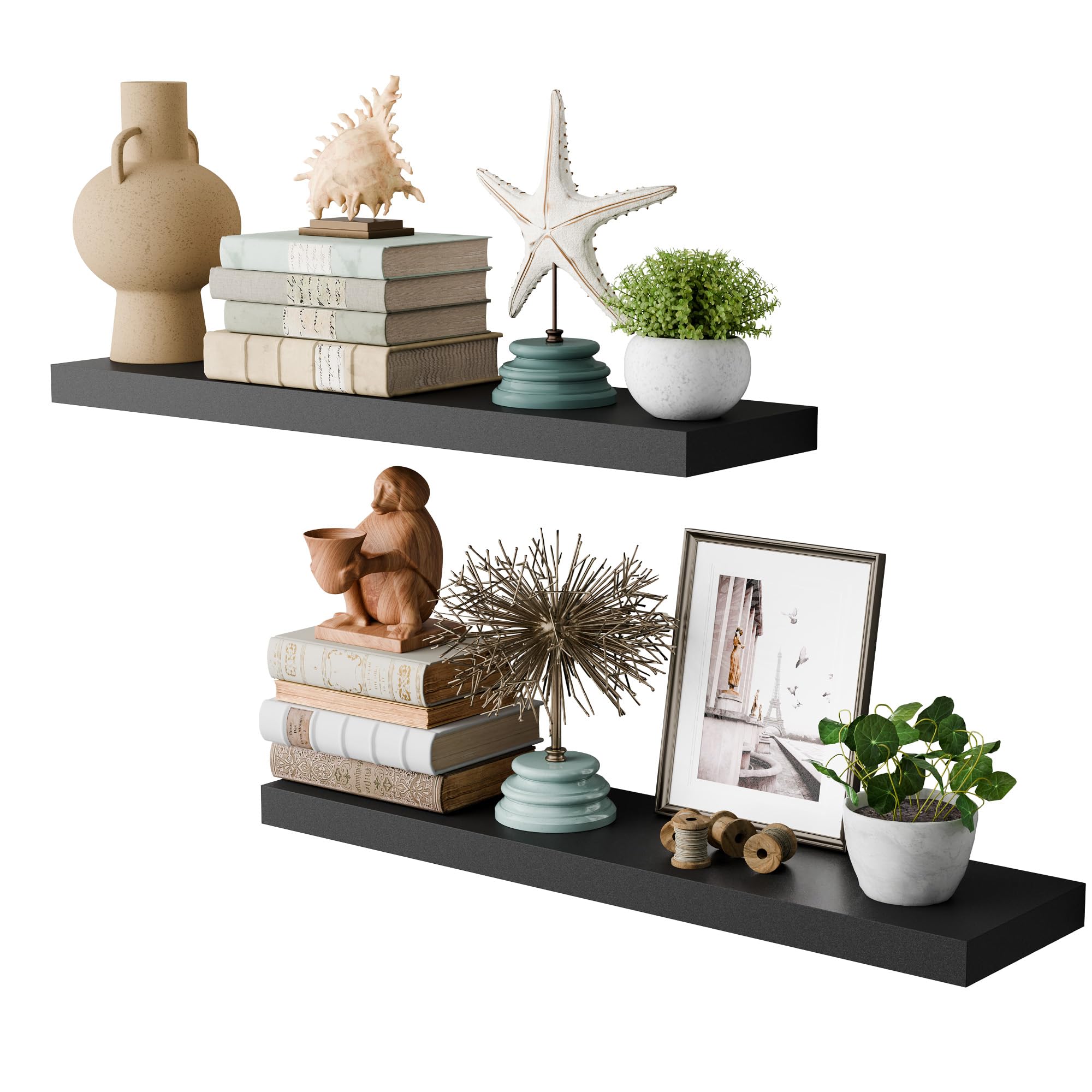 Sumbame 30 Inch Floating Shelves For Wall, 8' Deep Floating Shelf Wall Mounted Set Of 2, Black Wall Shelf With Invisible Bracket, Hanging Shelf For Bathroom, Bedroom, Kitchen, Living Room Decor