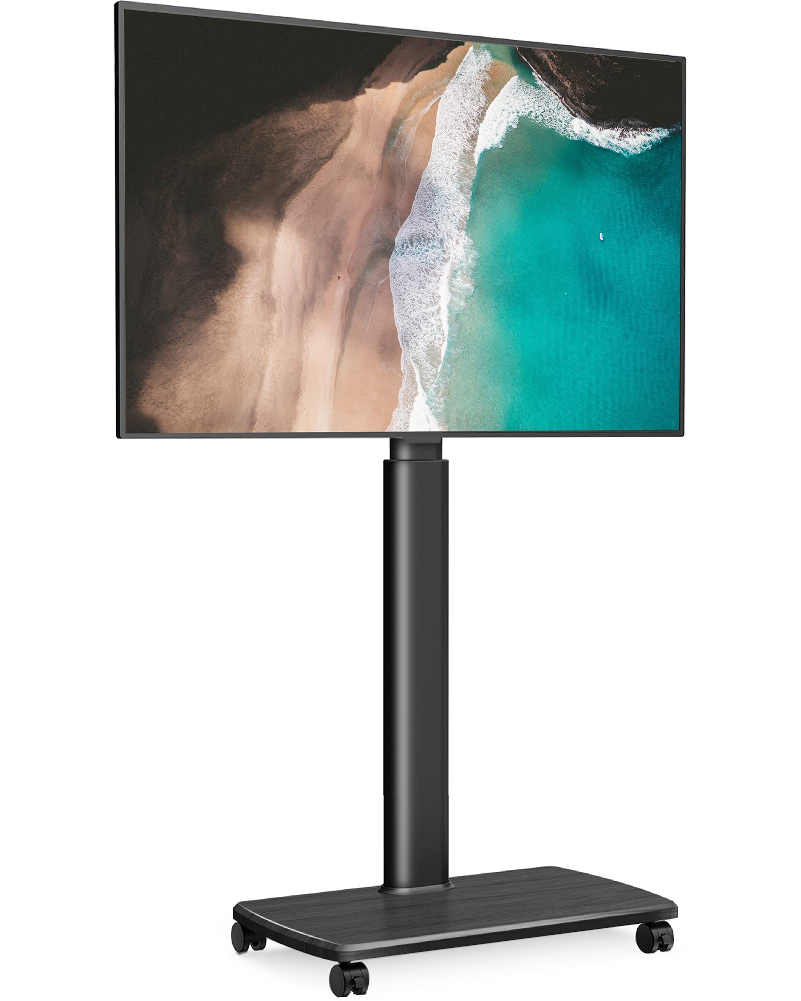 Fitueyes Rolling Tv Floor Stand For 32 To 65 70 Inch Tvs, Portable Tall Tv Stand On Wheels, Black Mobile Tv Cart With Castors, Swivel Mount, Corner Tv Stands For Bedroom, Outdoor, Small Dorm