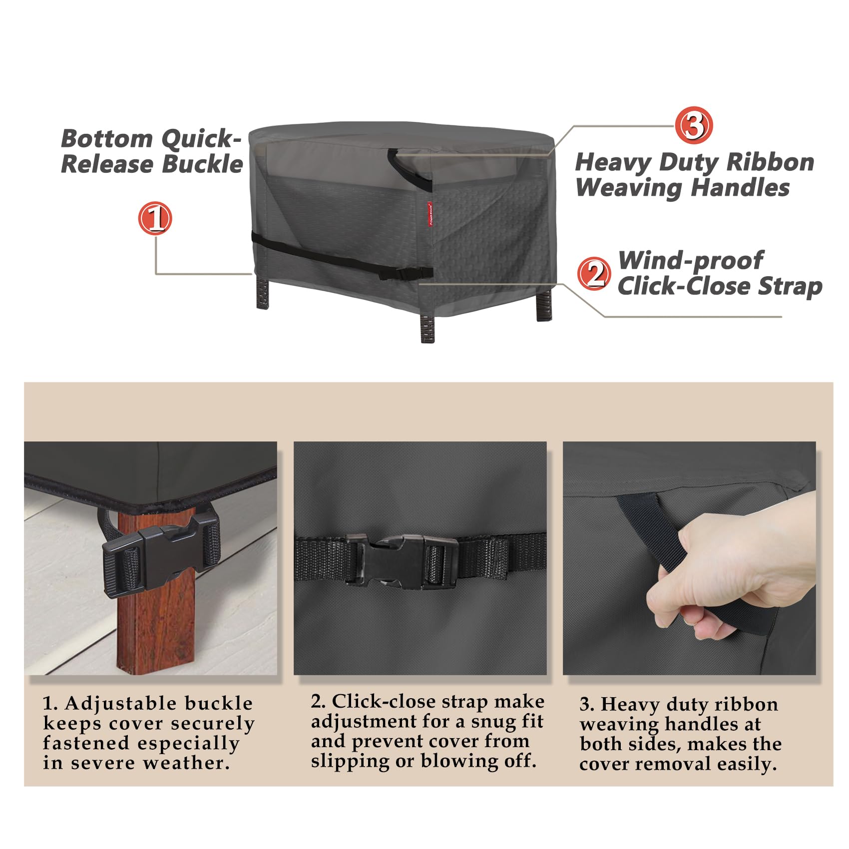 Porch Shield Patio Ottoman Cover - Waterproof Outdoor Rectangular Side Table Covers - 40L X 30W X 20H Inch, Black