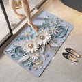 Stolven 3D Floral Bath Mat, NonSlip Bathroom Rug with Paper Quilling Design, Blue and White