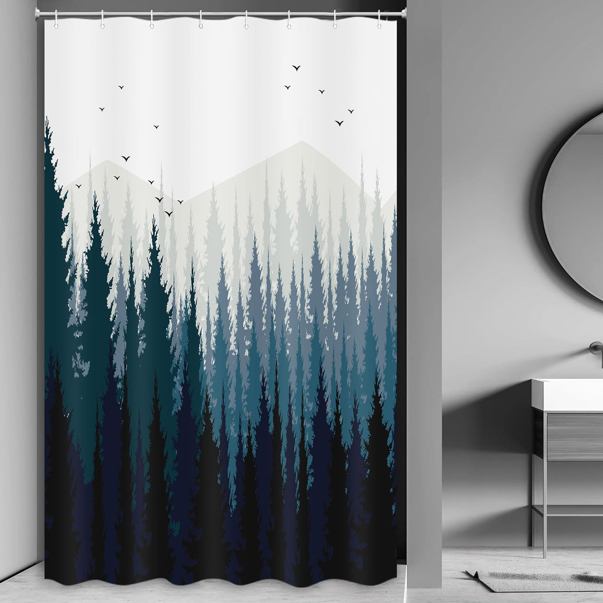 Jawo Rv Shower Curtain Gradient Ombre Mountain Forest Landscape For Camper Trailer Camping Bathroom 47 X 64 Inches