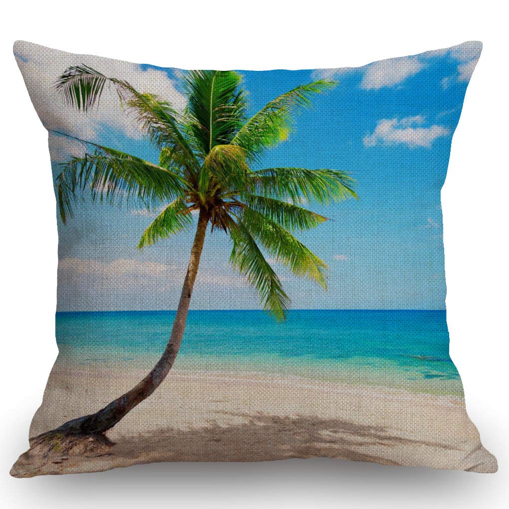 Ssoiu Beach Seaside Palm Tree Blue Sea And Sky Decoration Cotton Linen Home Decorative Throw Pillow Case Cushion Cover For Sofa
