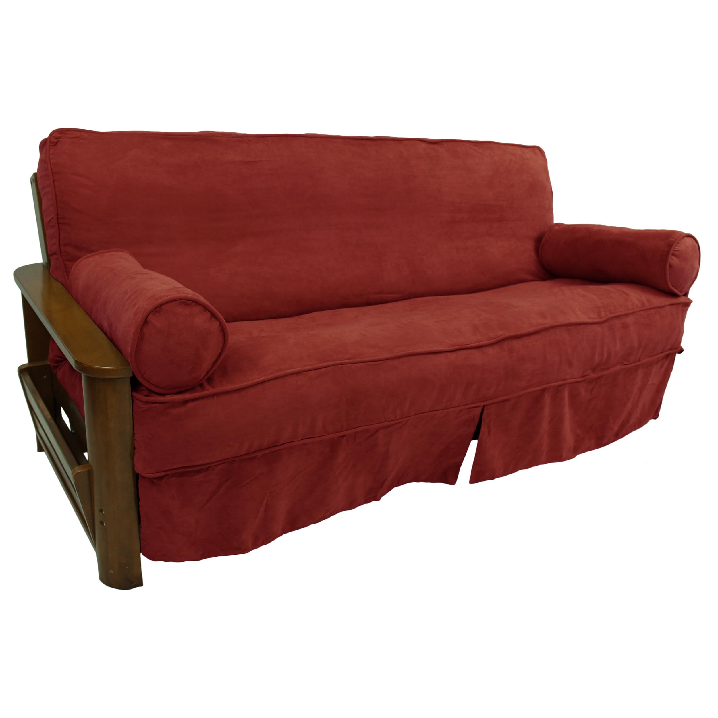 Blazing Needles Solid Microsuede Double Corded 8&quot; to 9&quot; Futon Slipcover Set with 2 Bolster Pillows (Set of 3), Full, Red Wine