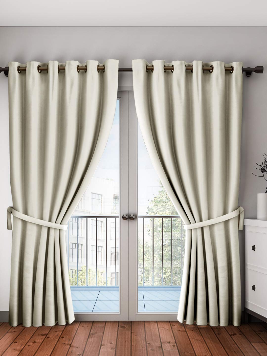Home Sizzler 1 Piece 100% Blackout Eyelet Polyester Door Curtain, 7Ft, Cream