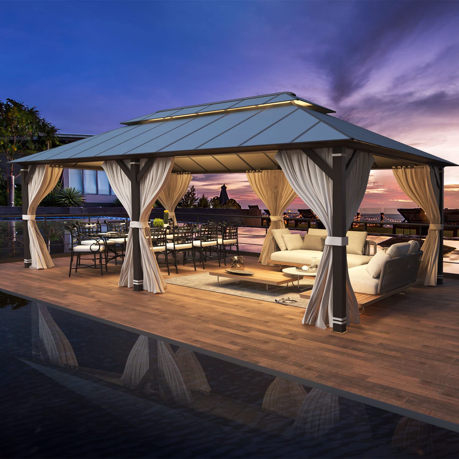 Yoleny 12' X 20' Hardtop Gazebo, Aluminum Composite Ventilation Double Roof Permanent Outdoor Pavilion Pergola Party Tent For Pa