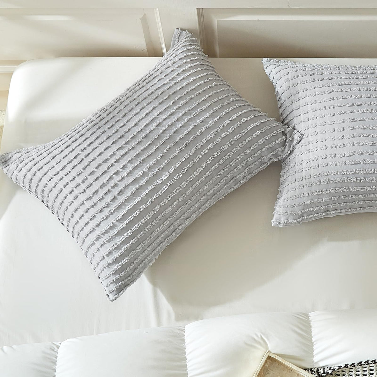 Warmdern Grey Pillow Covers King Pillow Cases Soft Microfiber Pillow Cases Set Of 2 Boho Textured Pillowcase With Envelope Closu