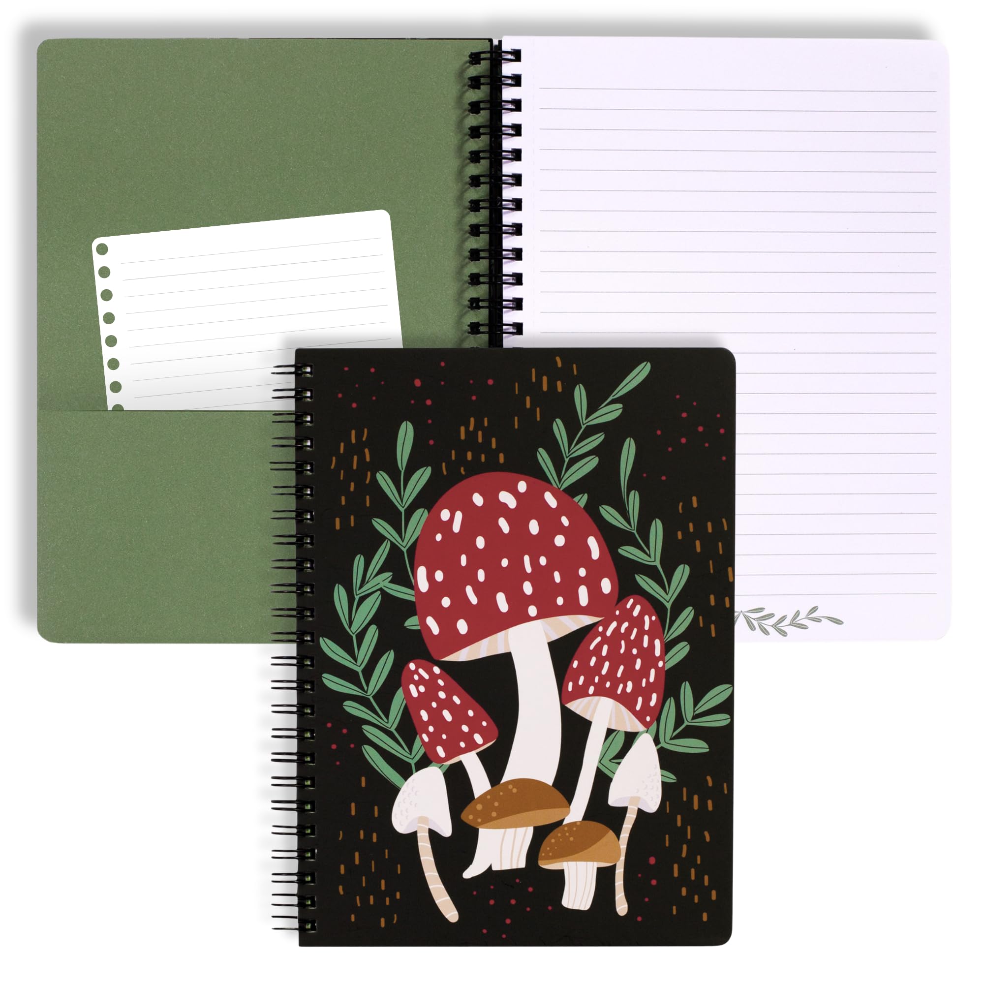 Steel Mill & Co Cute Mini Spiral Notebook, 8.25' X 6.25' Journal With Durable Hardcover And 160 Lined Pages, Mushroom