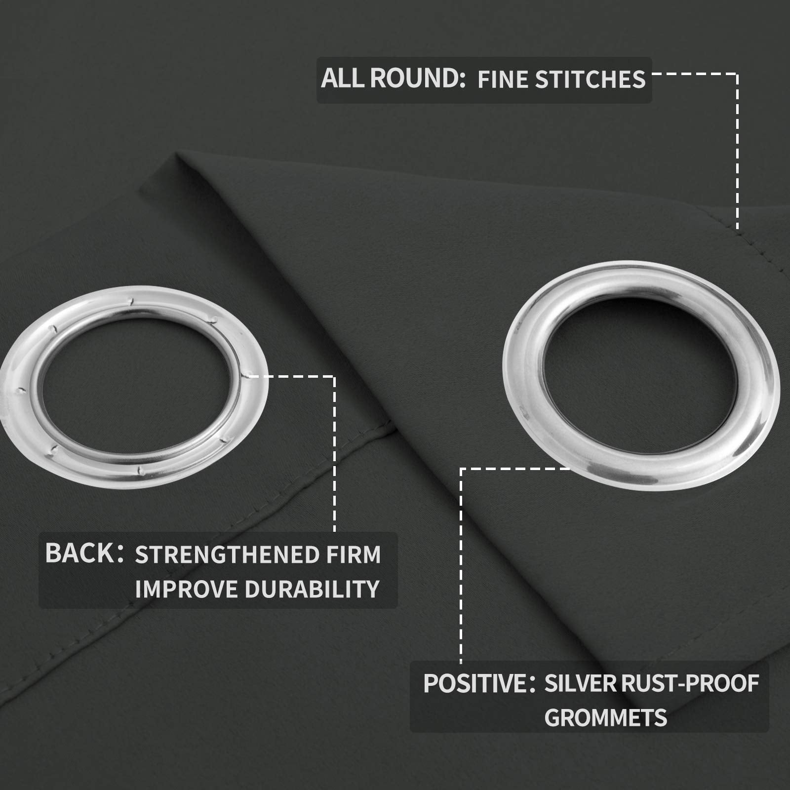 Easy-Going Blackout Curtains For Bedroom, Solid Thermal Insulated Grommet And Noise Reduction Window Drapes, Room Darkening Curtains For Living Room, 2 Panels(52X63 In,Dark Gray)