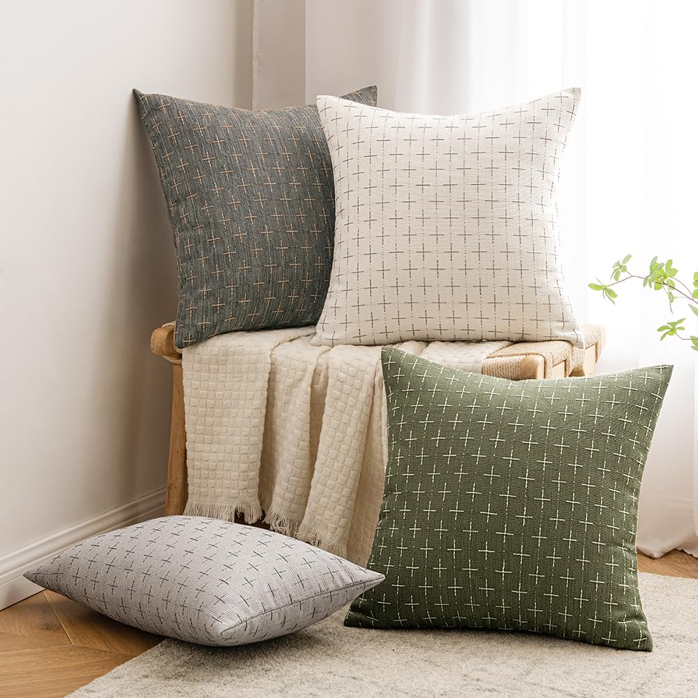 Miulee Pack Of 2 Decorative Burlap Linen Throw Pillow Covers Modern Farmhouse Pillowcase Rustic Woven Textured Cushion Cover For Sofa Couch Bed 12X20 Inch Olive Green