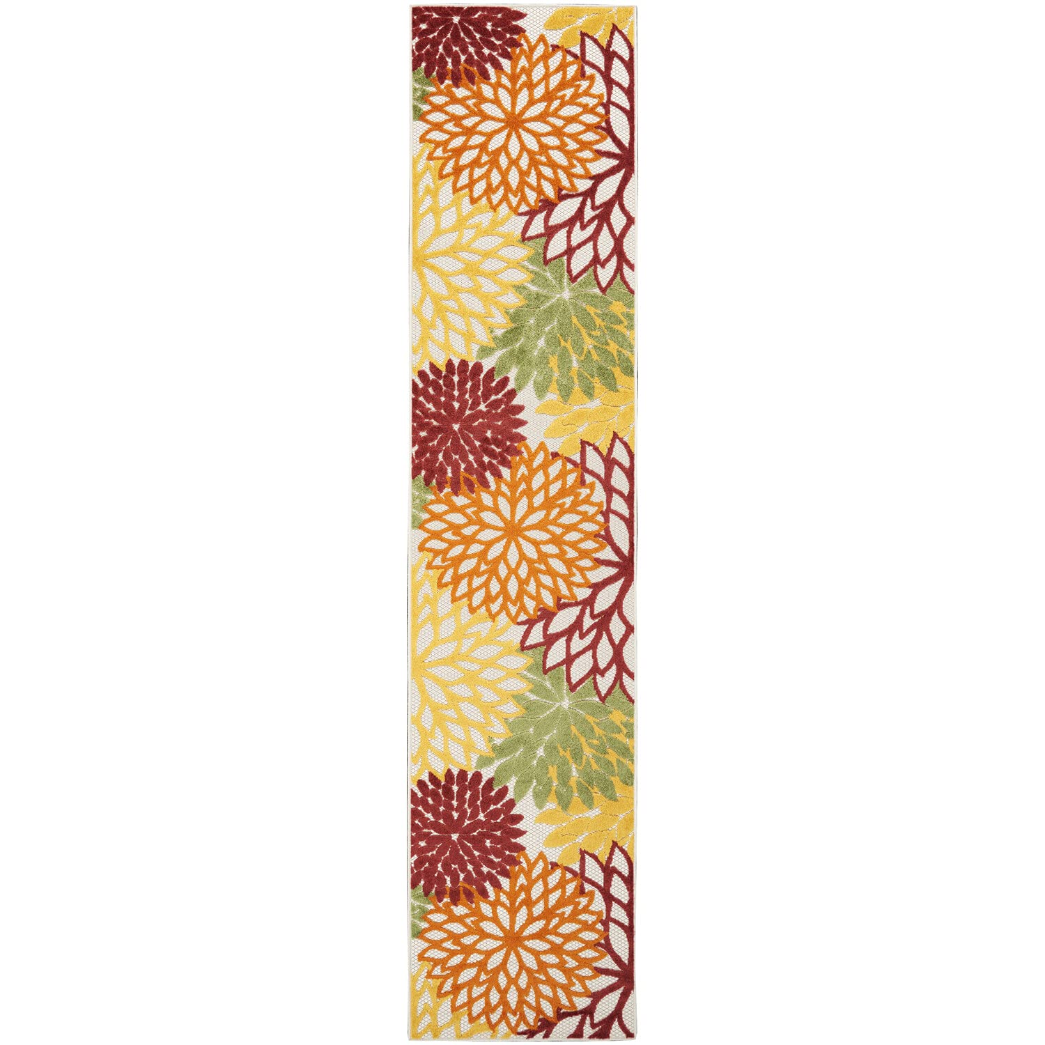 Nourison Aloha Indoor/Outdoor Red Multi Colored 2'3' X 10' Area Rug, Tropical, Botanical, Easy Cleaning, Non Shedding, Bed Room