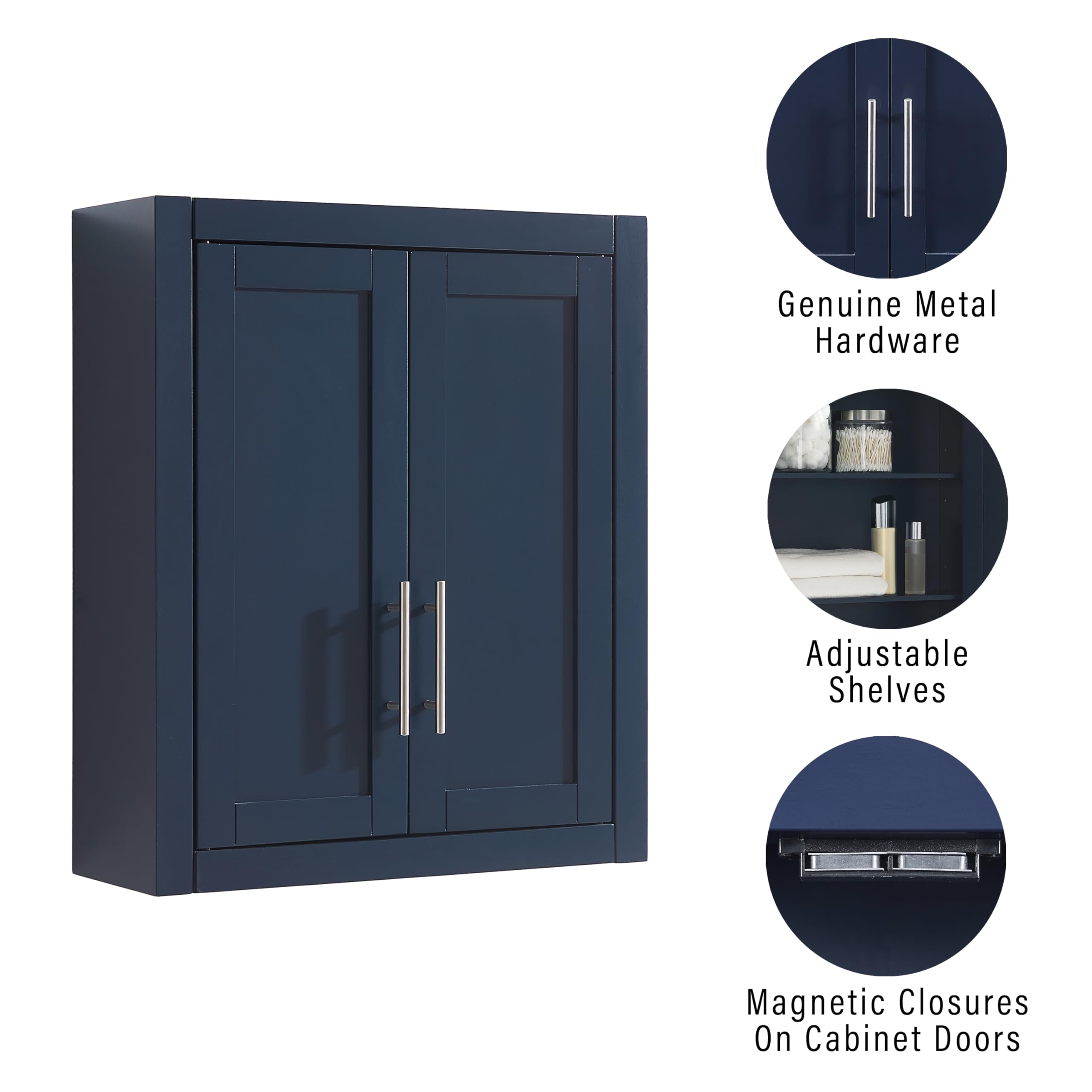 Crosley Furniture Savannah Wall Mounted Bathroom Storage Medicine Cabinet with Shelves, Navy