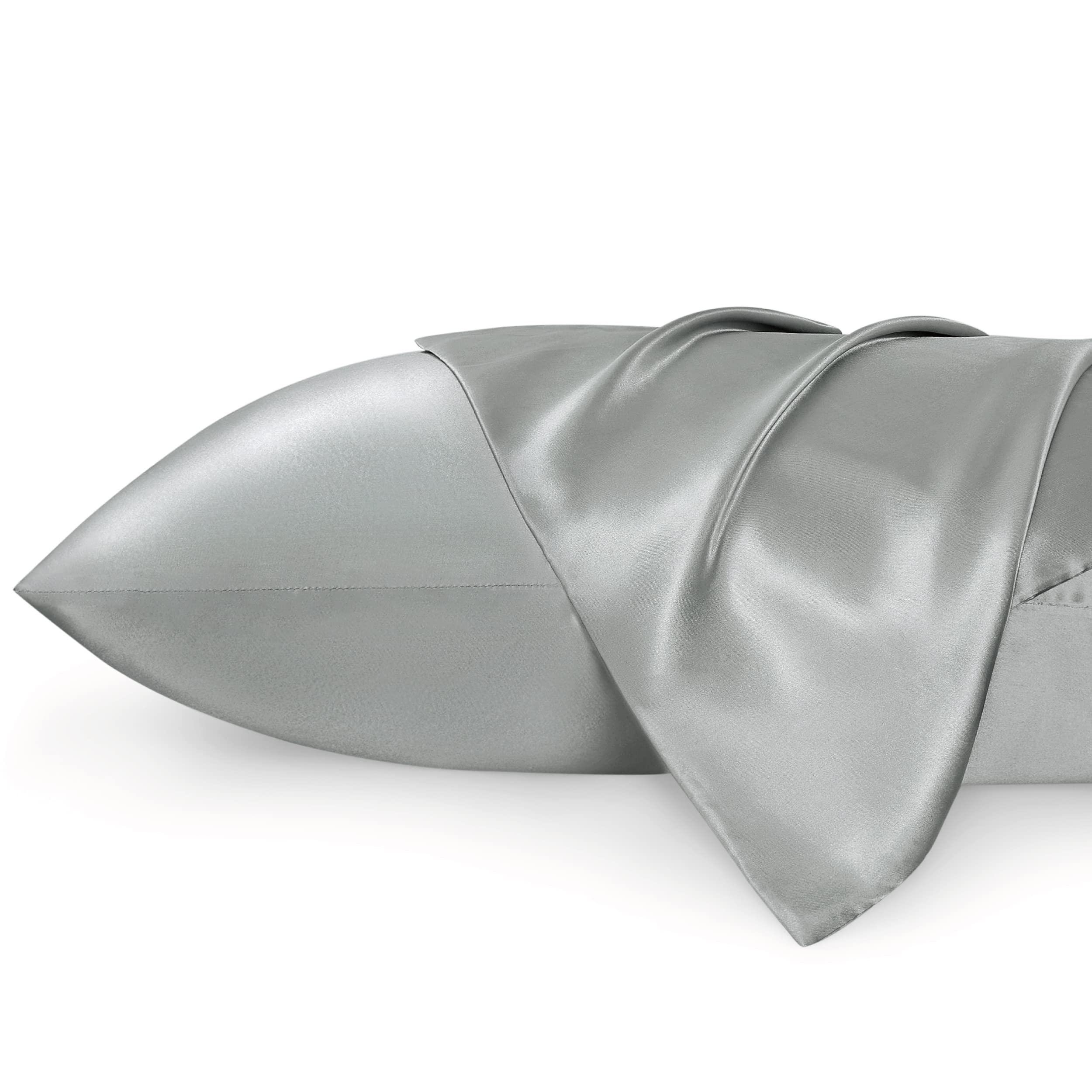 Bedsure Satin Pillowcases Standard Set Of 2 - Silver Grey Silk Pillow Cases For Hair And Skin 20X26 Inches, Satin Pillow Covers