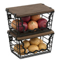 2 Pack Stackable Potato and Onion Storage Bins, Wave Metal Wire Baskets Kitchen Pantry Organizers, Vegetable Fruit Storage Baske
