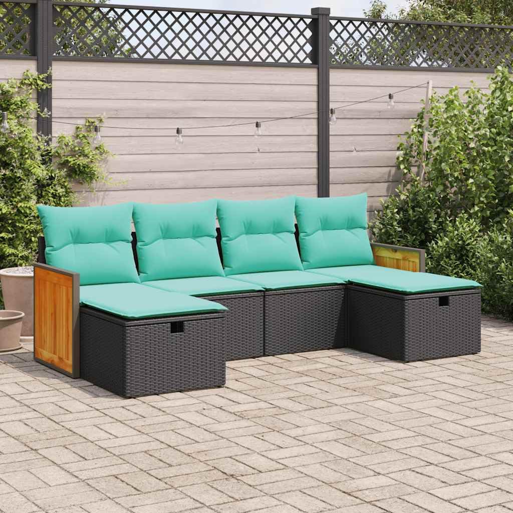 vidaXL 6-Piece Patio Sofa Set - Black Poly Rattan Outdoor Lounge sectional with Storage, Cushions, Water-Resistant Bags, Weather-Resistant