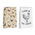 Blue Leaves 2 Pcs Funny Chicken Kitchen Towels Decorative Tea Towel