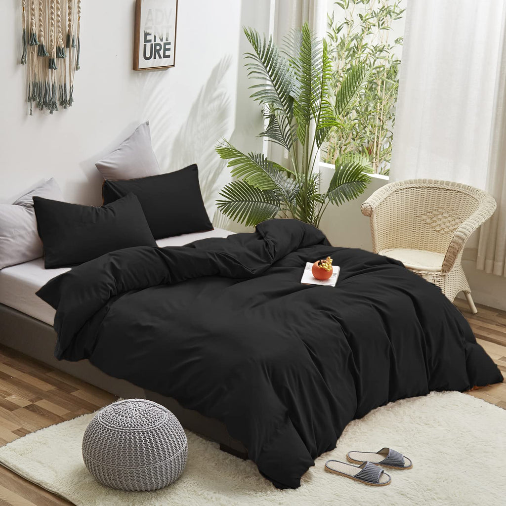 Luxlovery Black California King Comforters Set Women Men Solid Black Bedding Comforter Set Cal King Soft Breathable Lightweight