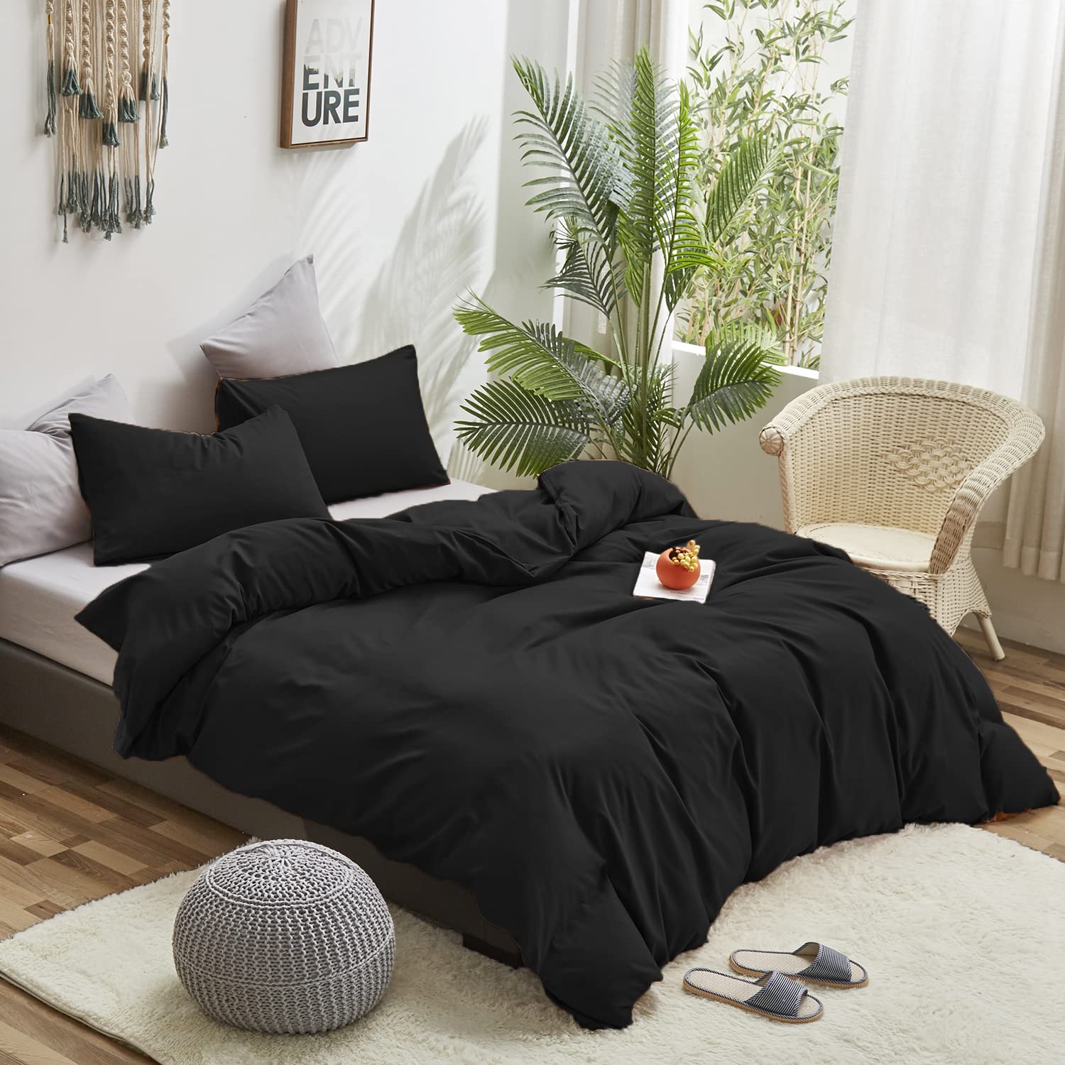 Luxlovery Black Comforter Set Twin Teen Kids Boys Solid Black Bedding Comforter Twin Size Dark Color Quilts Blanket Soft Breatha