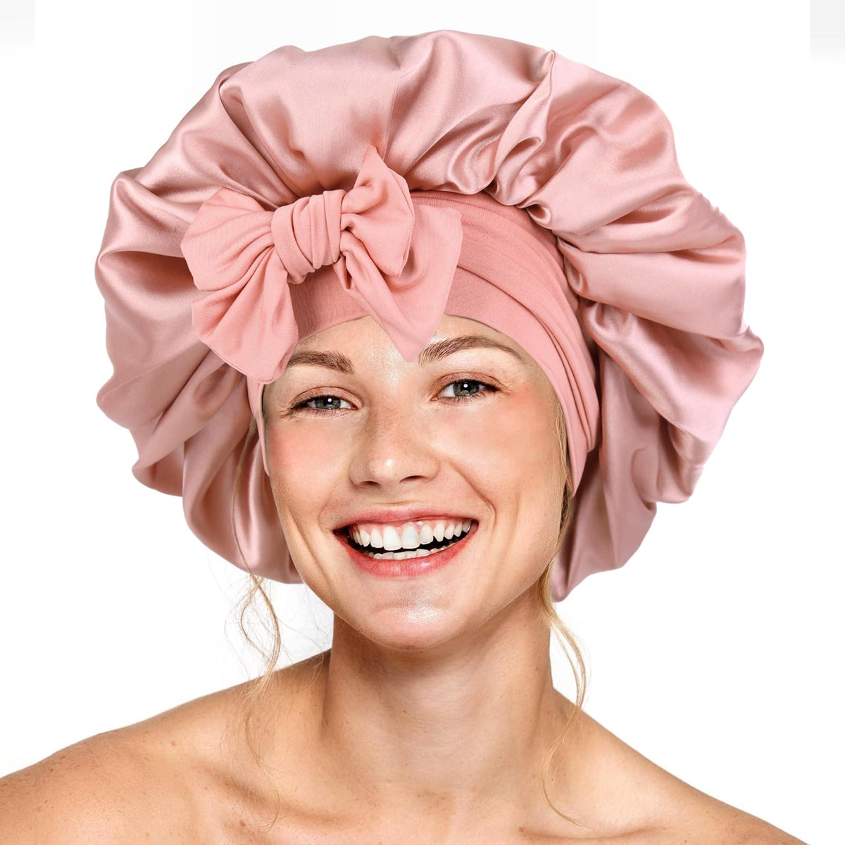 Silk Bonnet for Sleeping Women Double Layer Satin Bonnet Hair Bonnet with Elastic Tie Band Adjustable Bonnet for Curly Hair(Ligh