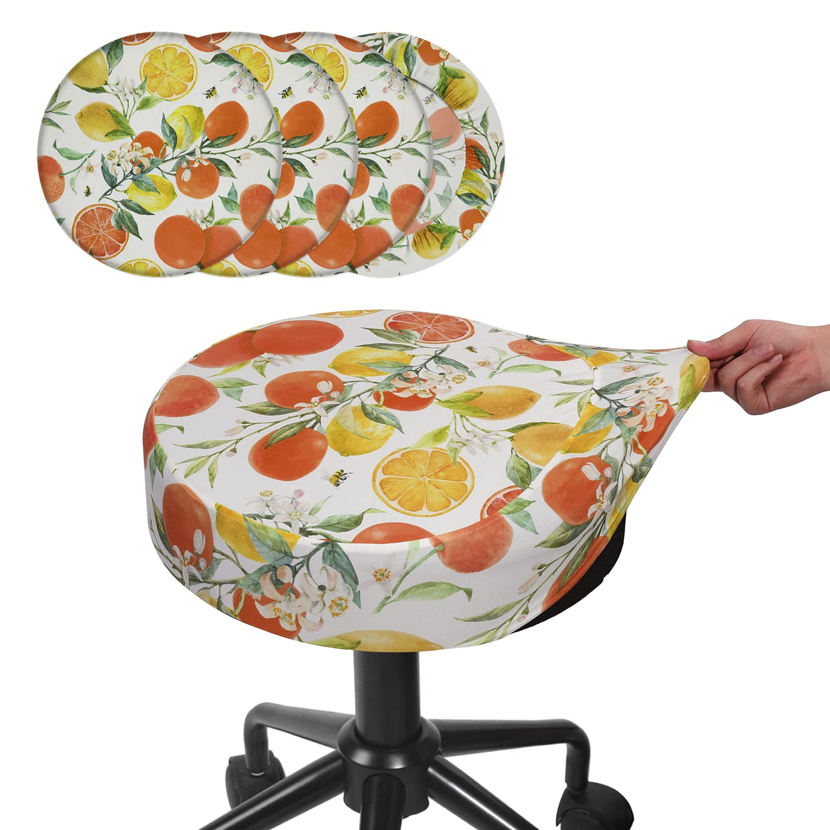 Buyue 4 Pcs Bar Stool Covers, Luxury Dia.14-16' Round Cotton Feeling Printing Stretchy Washable Dustproof Stool Seat Slipcover, M-4 Counts- Fruits Printed