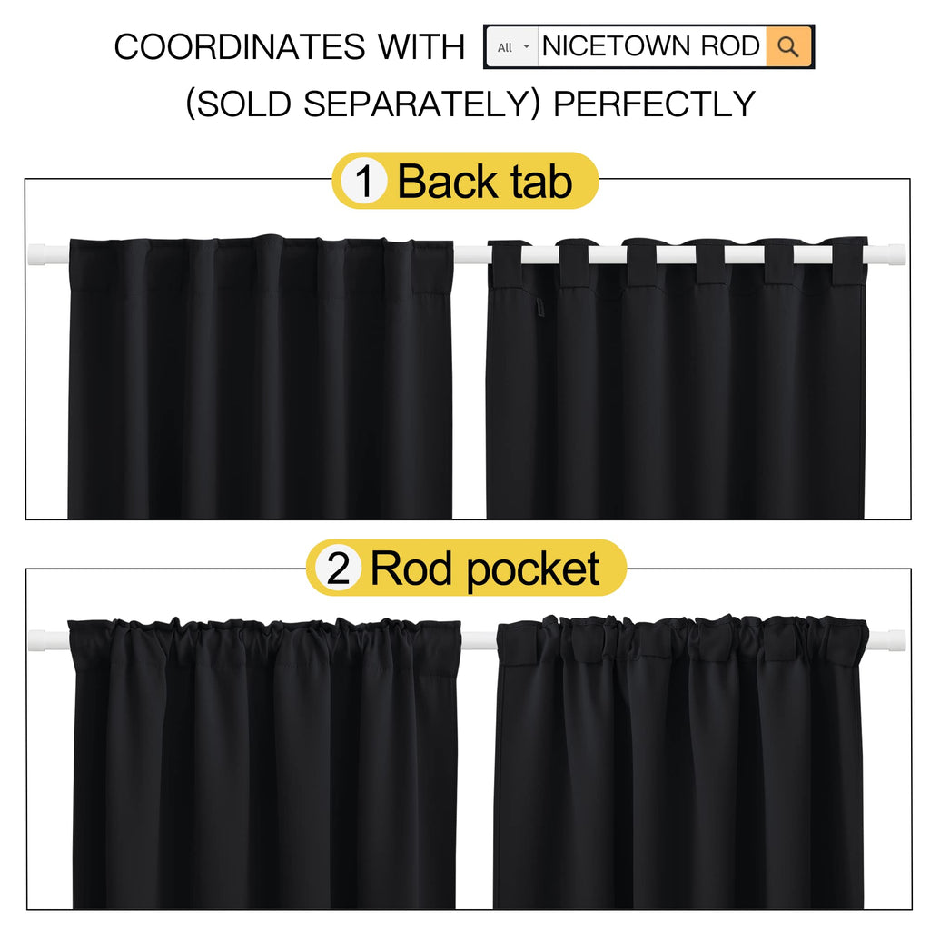Nicetown Halloween Blackout Curtains Window Drapes - (Black Color) W52 X L120, Double Panels, Blackout Draperies Window Treatmen