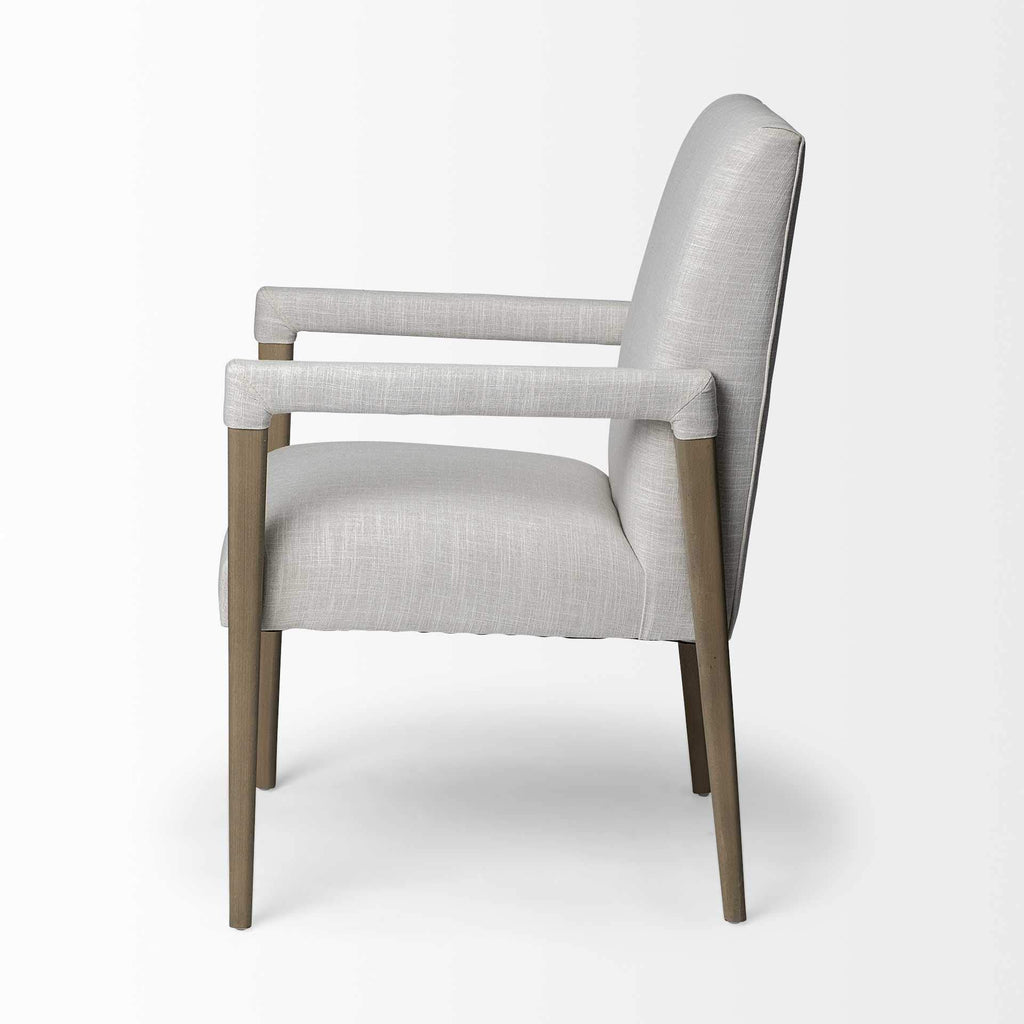 HomeRoots Cream Fabric Wrap with Brown Wood Frame Dining Chair