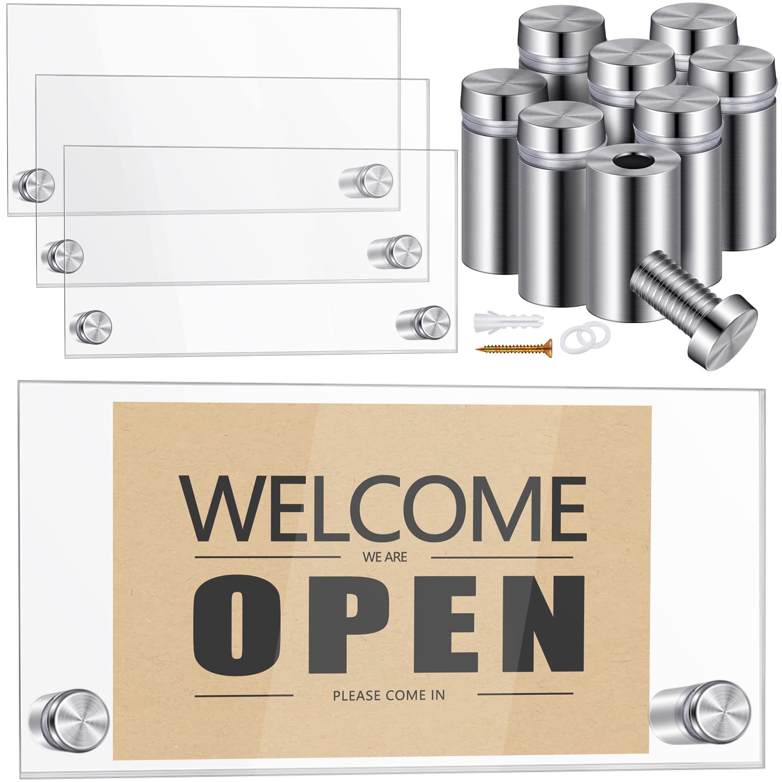 Demissle 4 Sets Clear Acrylic Wall Name Plate Holders Office Door Mount Name Plate Holder With Stainless Steel Standoff Screws F