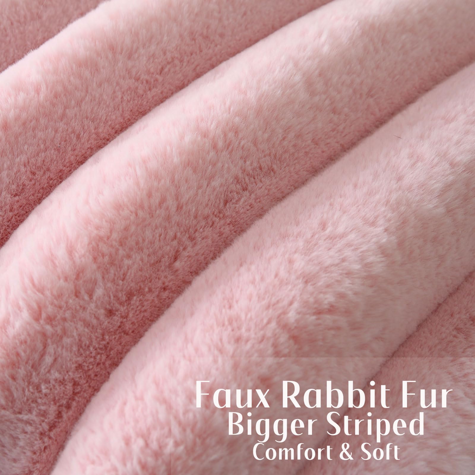Futei Pink Decorative Throw Pillow Covers 22X22 Inch Set Of 2, Square Soft Faux Rabbit Fur Big Striped Cushion Cover,Home Decor