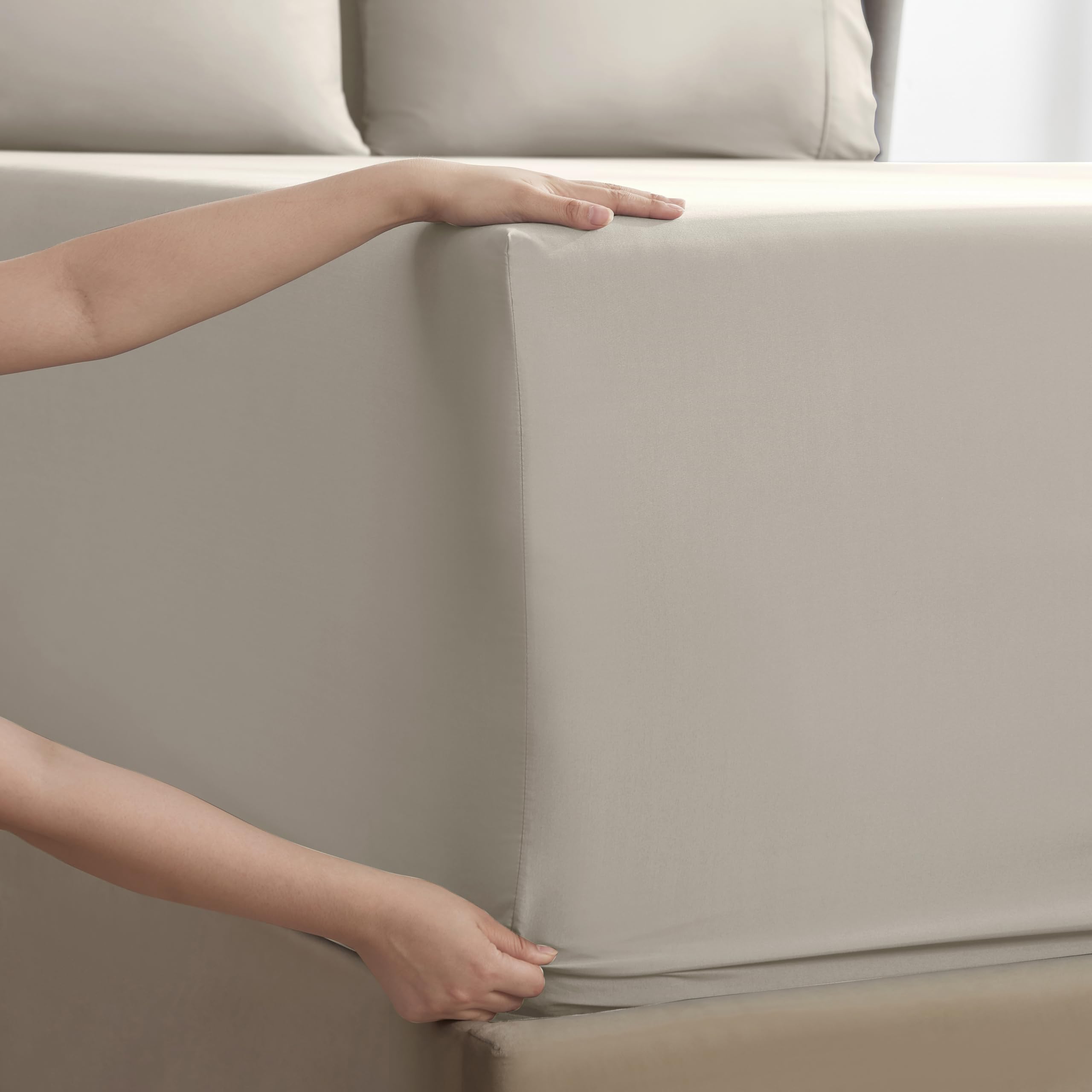 Nestl Extra Deep Pocket Split King Sheet Set - 7 Pc Soft Microfiber Split King Sheet Sets Deep Pocket - Fade Resistant Bedding Sheets & Pillowcases - Split King, Beige Cream