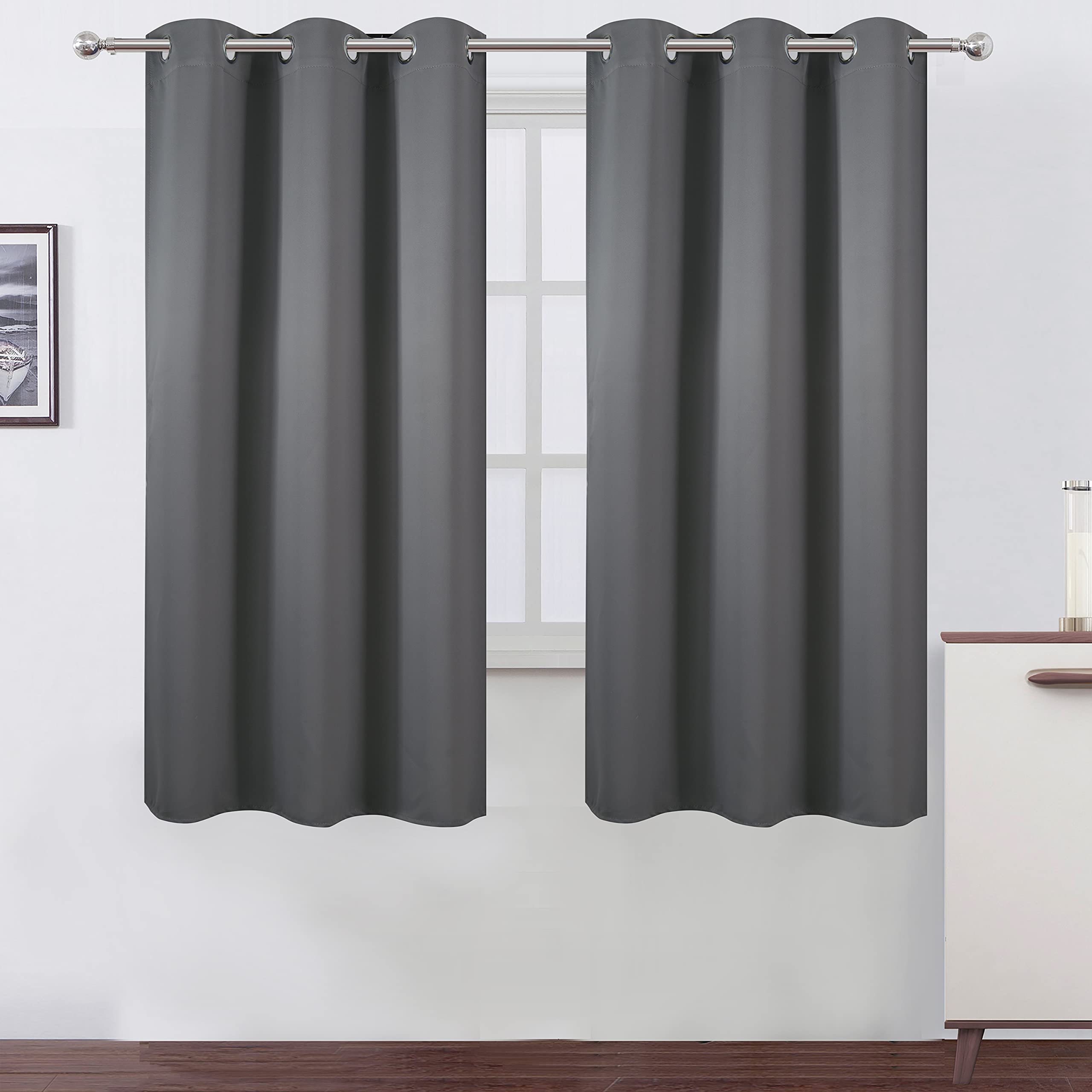 Lemomo Frost Grey Thermal Blackout Curtains/38 X 63 Inch/Set Of 2 Panels Room Darkening Curtains For Bedroom