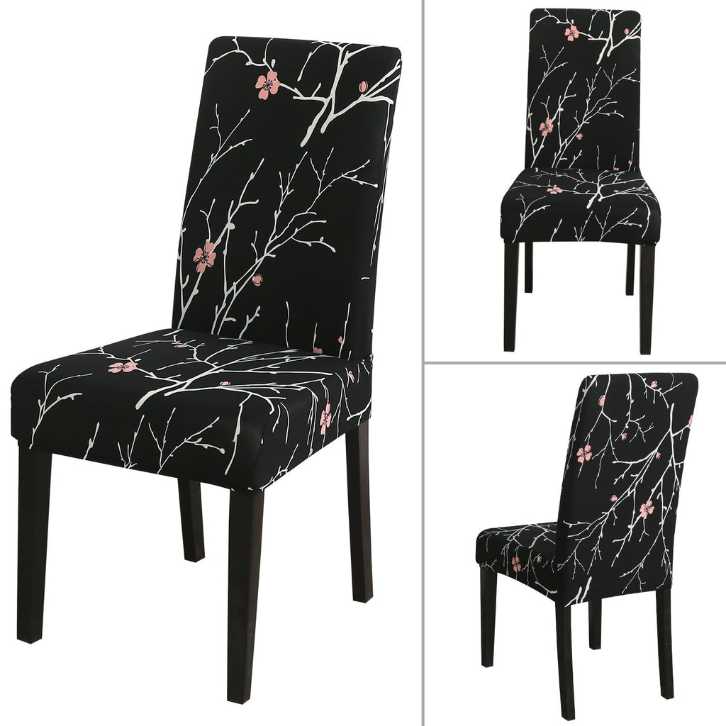Jqinhome Pattern Chair Covers For Dining Room Set Of 6, High Stretch Removable Washable Parsons Chair Slipcover For Home Party Hotel Wedding Ceremony (Flourish Black,6Pcs)