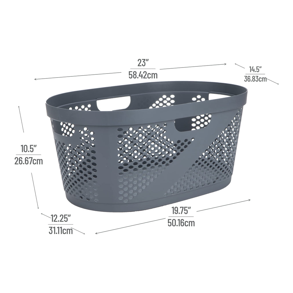 Mind Reader 40L Laundry Basket, Clothes Hamper, Ventilated, Plastic, 23''L X 14.5''W X 10.5''H, Set Of 2, Gray