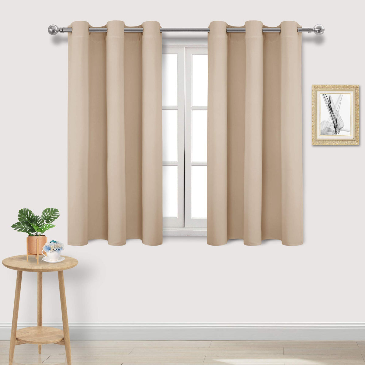 Dwcn Beige Blackout Curtains For Bedroom, Room Darkening Thermal Insulated Light Blocking Curtains 45 Inch Length, Set Of 2, W42