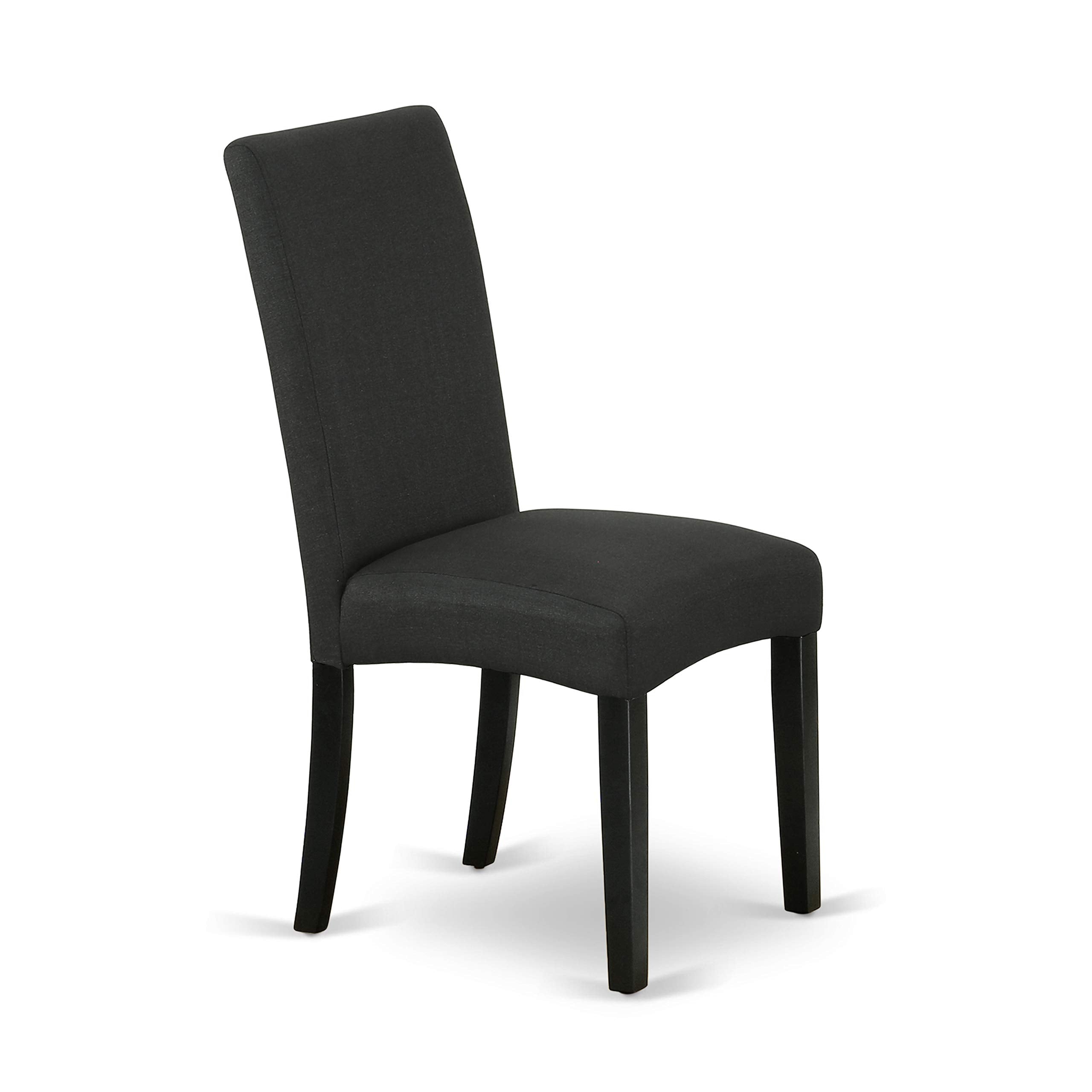 East West Furniture Shdr3-Blk-24 3 Piece Kitchen Table & Chairs Set Contains A Round Dining Table With Pedestal And 2 Black Color Linen Fabric Upholstered Chairs, 42X42 Inch, Black