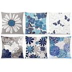 Comminy Blue Grey Pillow Covers 16X16 Set Of 6 Decorative Daisy Flower Throw Pillow Cover For Couch Modern Farmhouse Cushion Pil