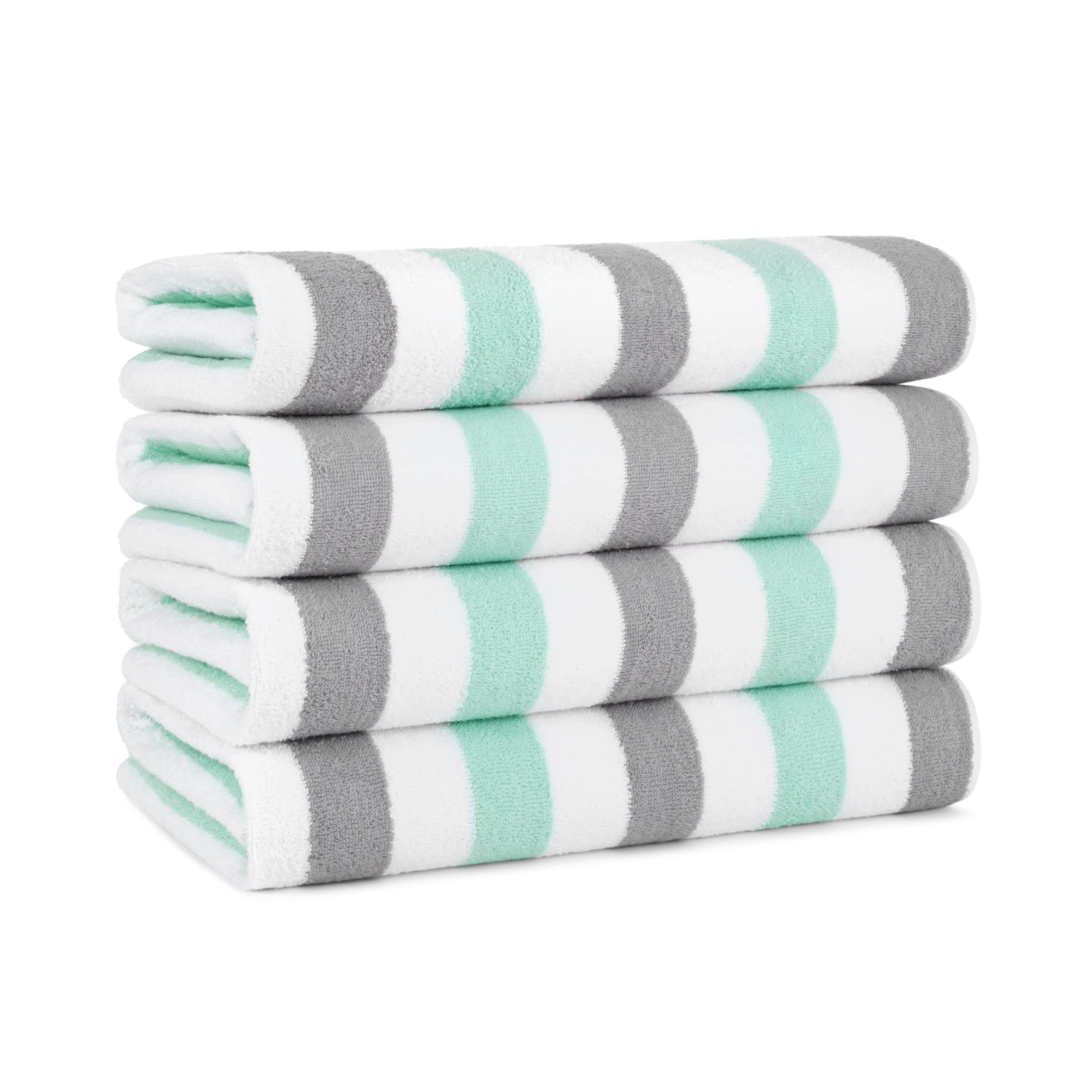 Arkwright Cabo Cabana Stripe Beach Towel - Pack of 4 - Large Soft Quick Dry Cotton Terry Towels for Pool, Swim, and Hot Tub, Ove