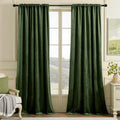 Nemia Olive Green Velvet Curtains For Bedroom Window, Rod Pocket Thermal Insulated Luxury Vintage Heavy Blackout Curtain Velvet