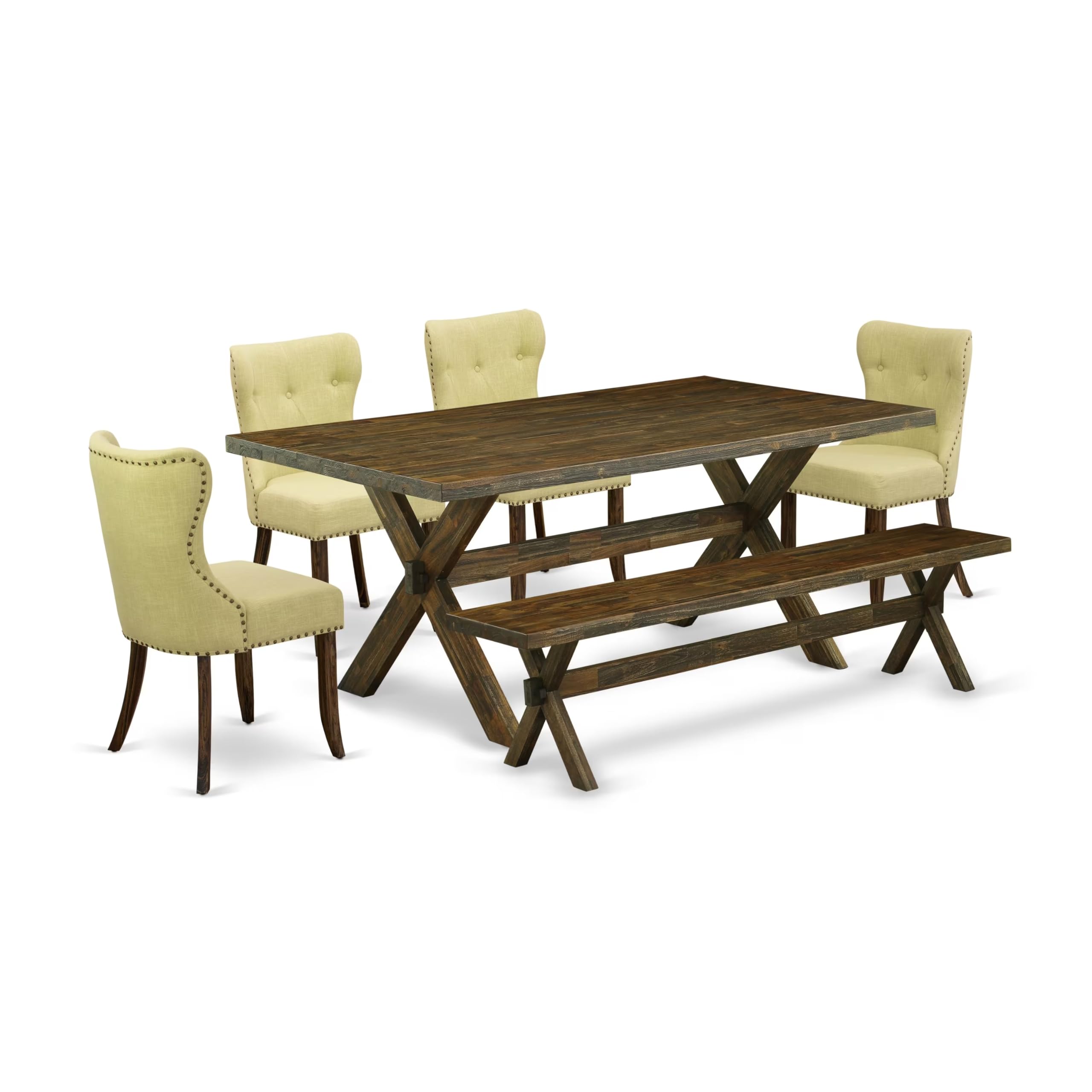 East West Furniture X777Si737-6 6 Piece Dining Table Set Contains A Rectangle Kitchen Table With X-Legs And 4 Limelight Linen Fabric Upholstered Chairs With A Bench, 40X72 Inch, Multi-Color
