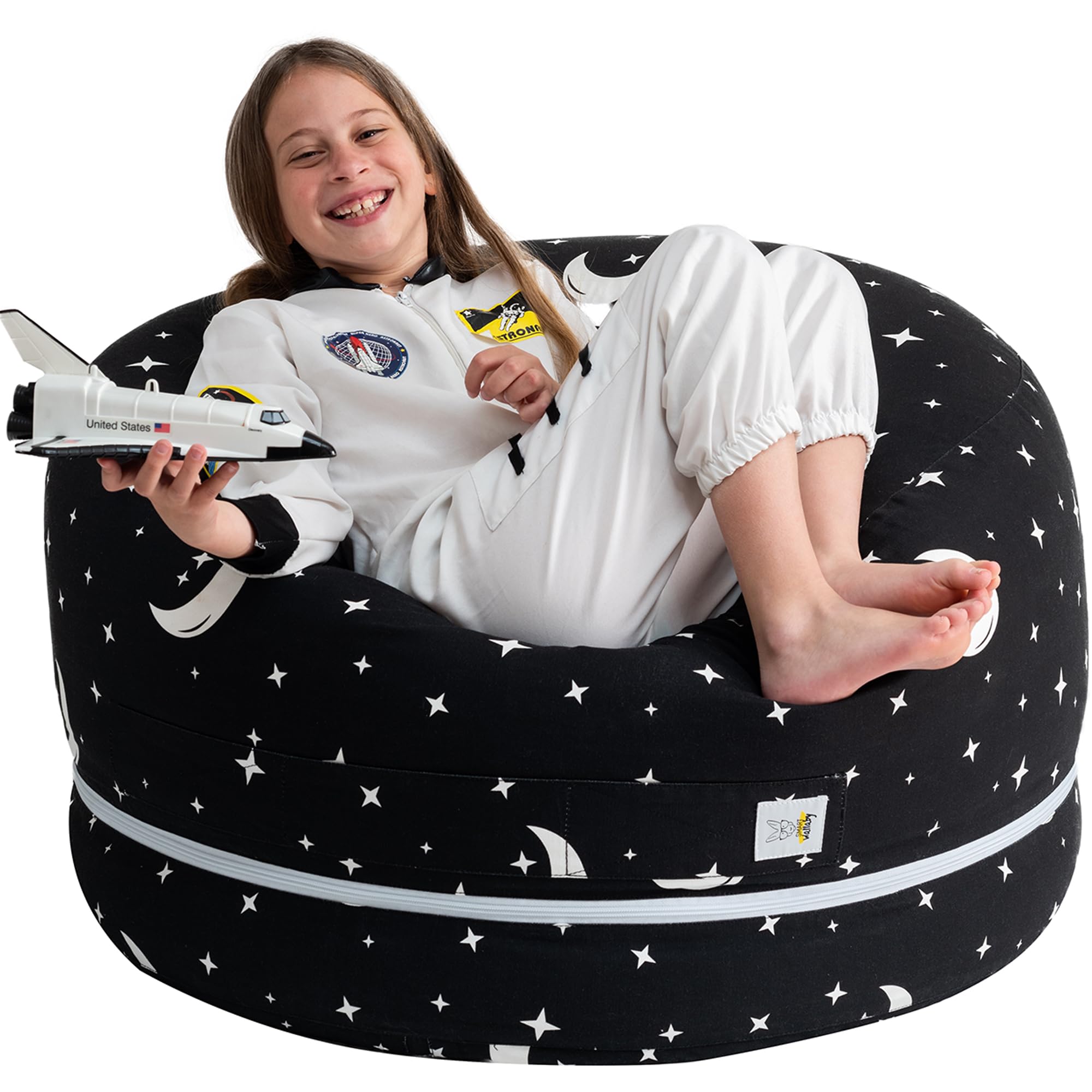 Stuffed Animal Storage Bean Bag Chair Cover for Kids & Adults | Washable XL Stuffie Seat | 100% Cotton | Pouf Organizer for Plus