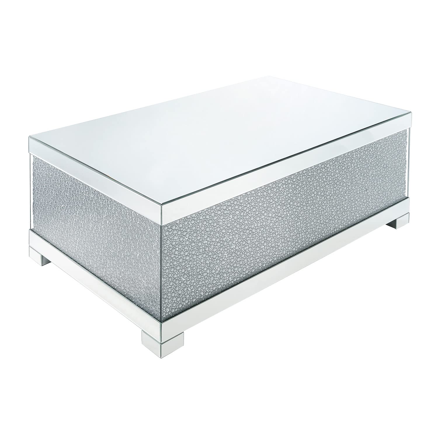 Benjara Rectangular Wooden Coffee Table With Faux Crystal Inlays, Silver