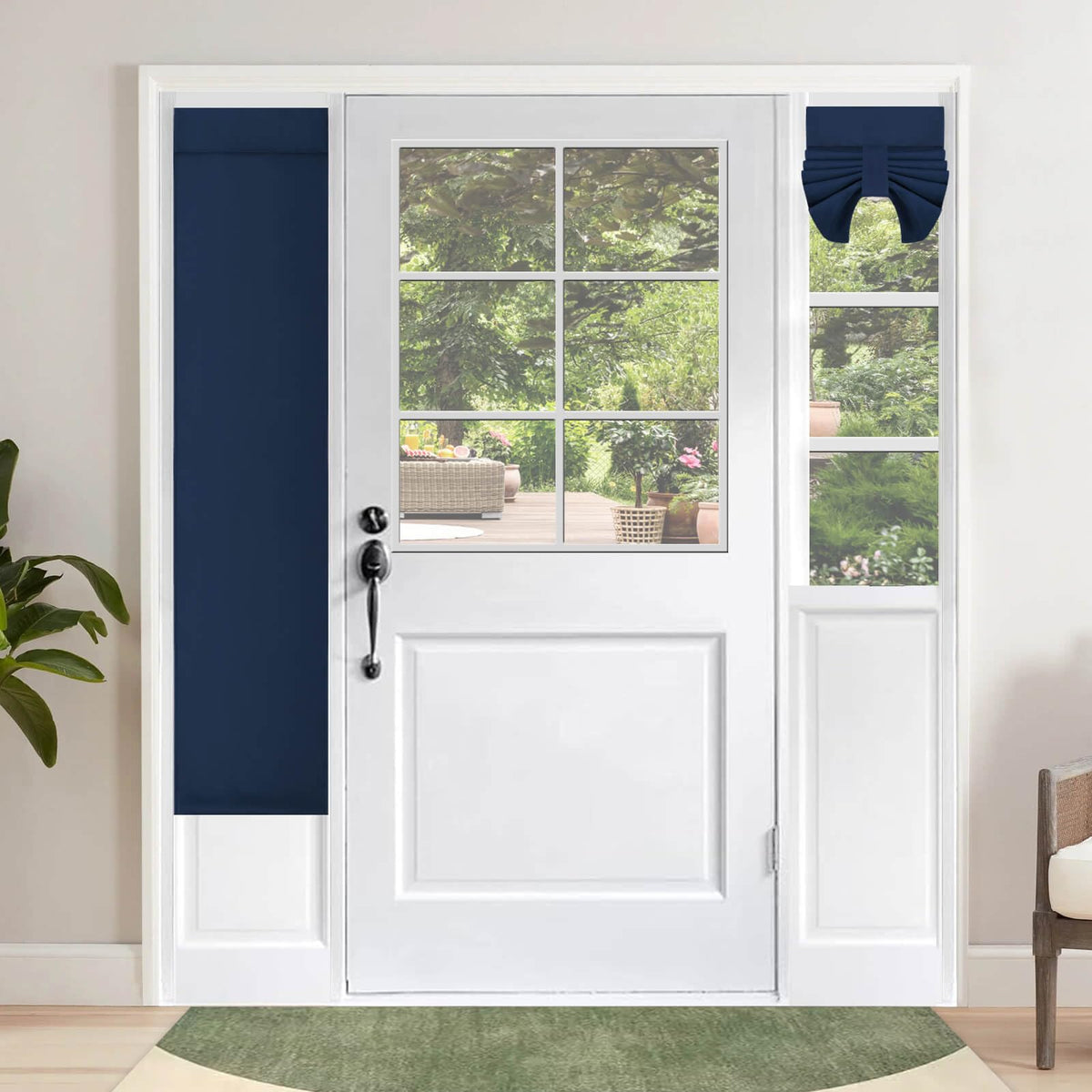 Outdoorlines Blackout French Door Curtains, Privacy Thermal Insulated Tie Up Glass Shades, Easy To Install Tricia Window Drapes, Small Front Door Curtain, W12 X L68 Inch, Navy, 1 Panel
