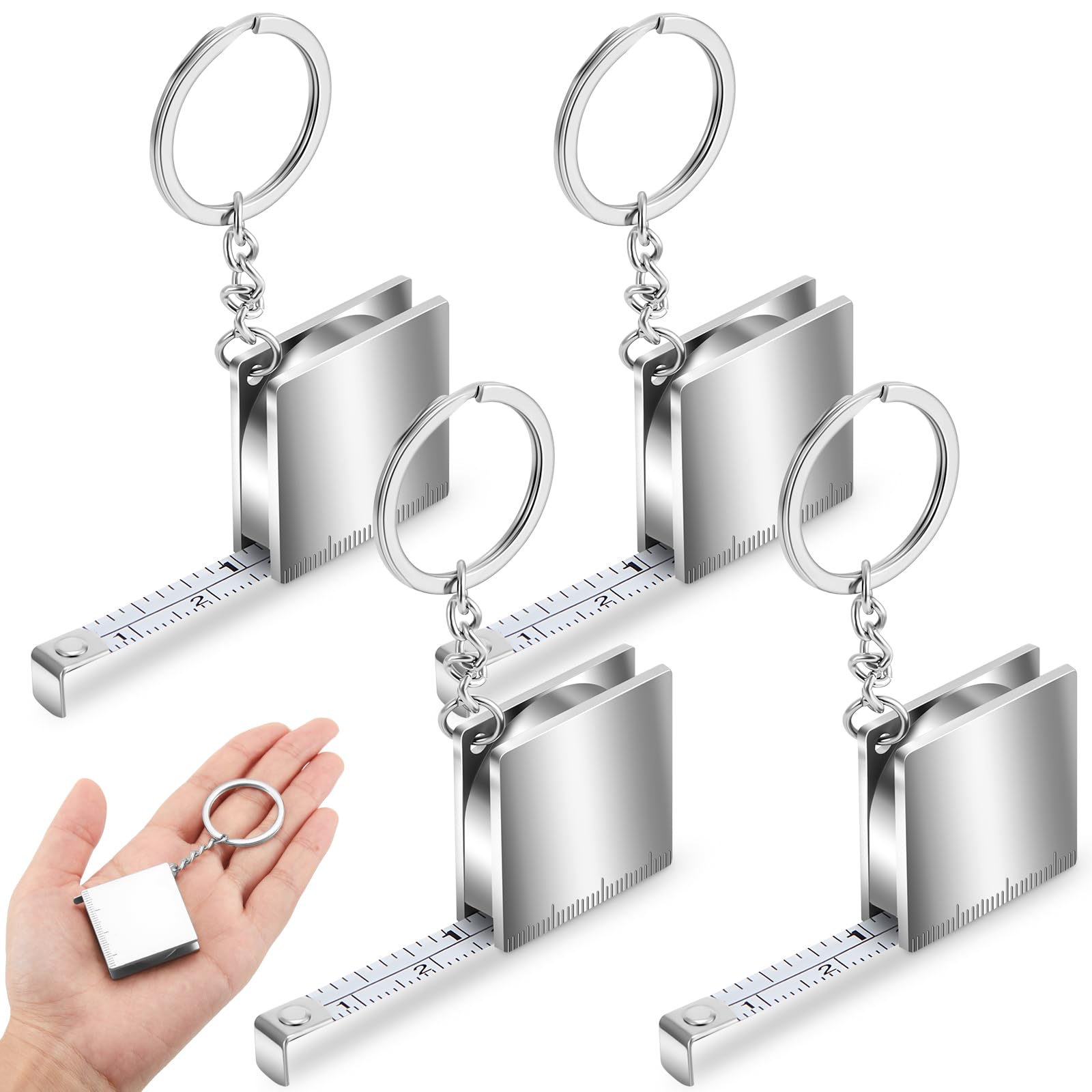 Quelay 4 Pcs Mini Tape Measure Metal Keychain up to 51.97 Inches/ 4.33 ft, Metric Scales, Small Retractable Measure Keychain, Co