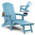Yefu Adirondack Chair With Ottoman, Adjustable Backrest Adirondack Chairs, Folding Outdoor Fire Pit Chair With 2 Cup-Holders, Weather Resistant For Patio Lawn Outside Garden Pool, 380Lbs (Blue)
