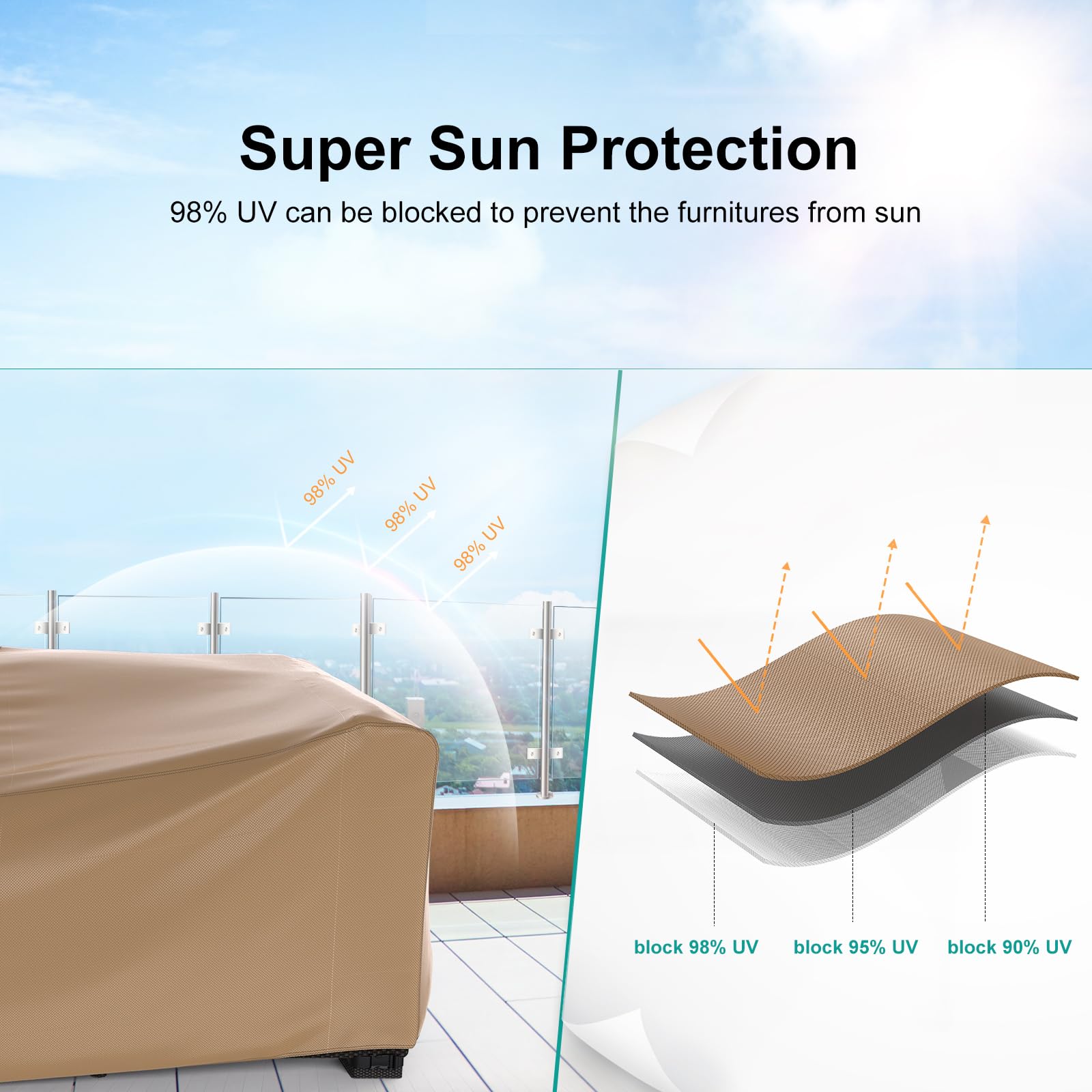 Brosyda Patio Furniture Set Cover Waterproof, Heavy Duty Furniture Covers For Outdoor Sectional Sofa Set Wicker Rattan Table Chair Rectangular,98'L×78'W×30'H,Brown