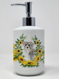 Caroline's Treasures CK2965SOAP Collie in Sunflowers Ceramic Soap Dispenser Hand Soap Dispenser Pump Bottles for Bathroom Kitche