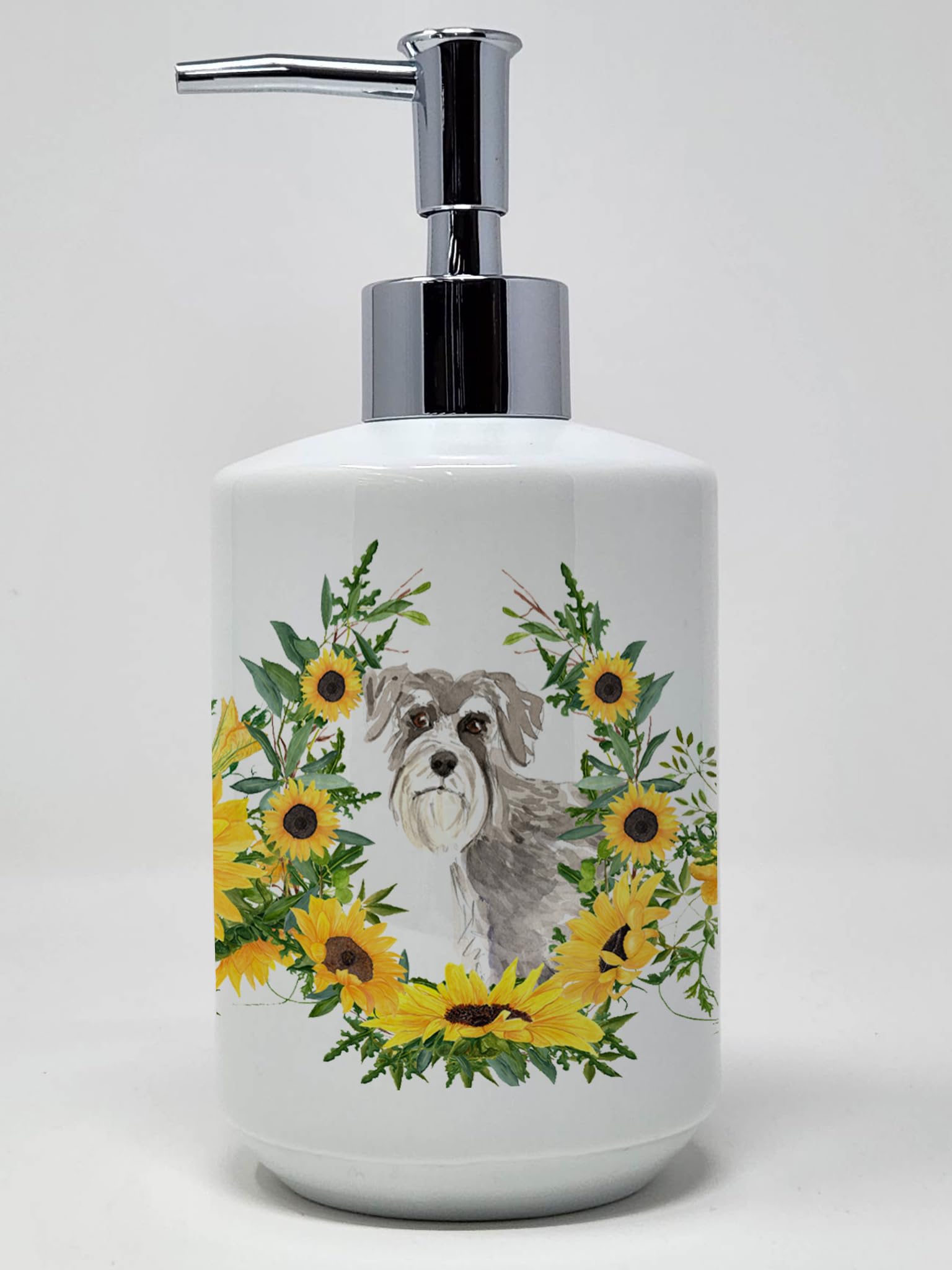 Caroline's Treasures CK2965SOAP Collie in Sunflowers Ceramic Soap Dispenser Hand Soap Dispenser Pump Bottles for Bathroom Kitche
