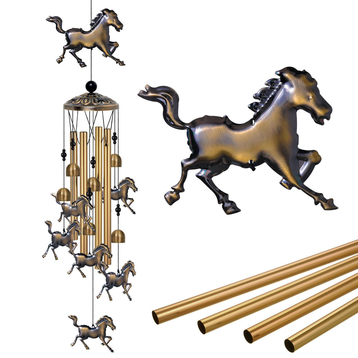 Outdoor Horse Wind Chimes Decor, Memorial Wind Chimes, Mobile Horses Wind Bells, Horse Wind Catcher, Bronze Wind Chimes For Home