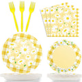 96 Pcs Daisy Flower Party Supplies for 24 Guests Daisy Party Tableware Set Yellow Daisy Flower Birthday Party Pack Paper Plate N