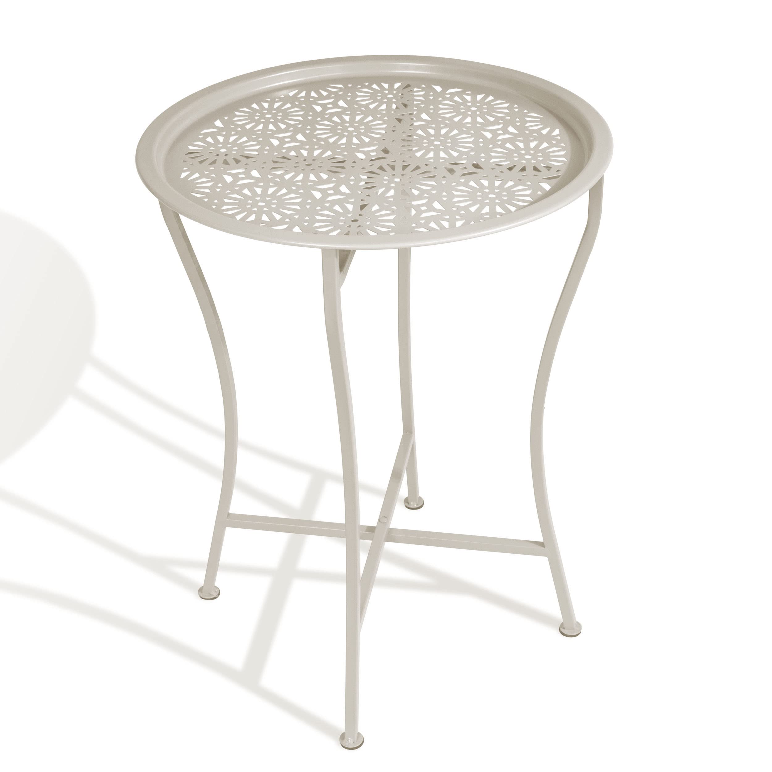 Atlantic Daisy Tray Table, Heavy-Duty Metal Construction, Uv-Coated For Outdoor Use, Foldable Stand With Removable Daisy Pattern Top Tray, Pn 82050198 In Stone