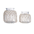 Glass VASE Set W/Macrame Trim - Home Decor - 2 Pieces